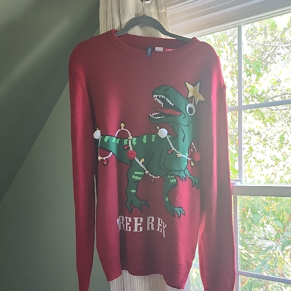 H&M Red Dinosaur Holiday Sweater